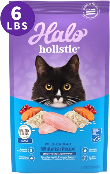 Halo Holistic Wild-Caught Whitefish Recipe Sensitive Stomach Support Adult Dry Cat Food